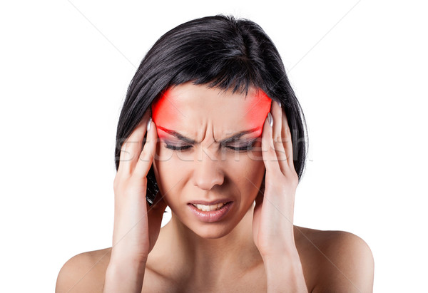 Fată dureros cap alb mână faţă Imagine de stoc © FotoVika