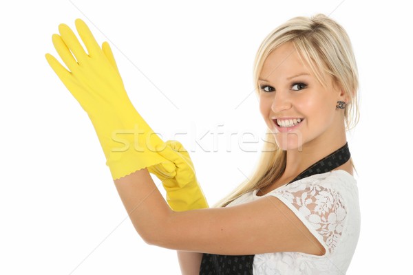 Pretty Blonde Woman in Yellow Latex Gloves Stock photo © fouroaks