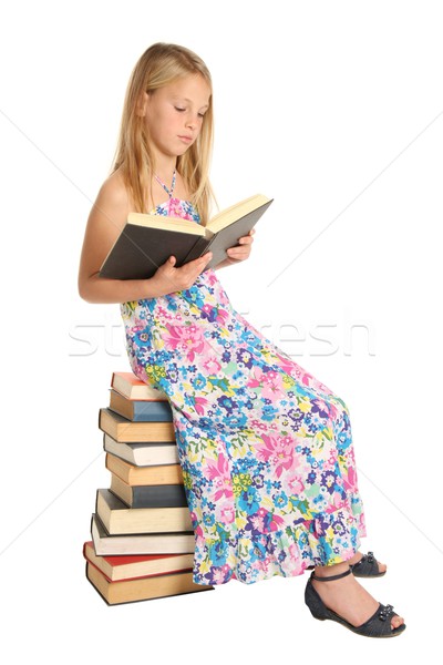Cute uczennica posiedzenia książek piękna młodych Zdjęcia stock © fouroaks