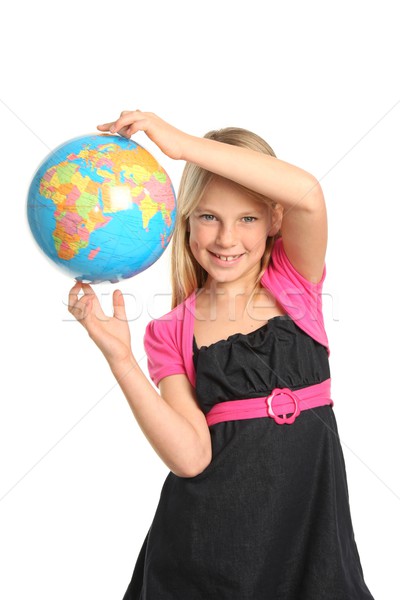 Preteen Girl Holding World Globe Stock photo © fouroaks
