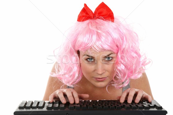 Girl Addicted to Internet and Computer Stock photo © fouroaks