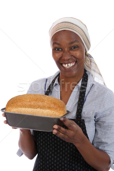 Stockfoto: Glimlachend · afrikaanse · dame · brood · gelukkig · vrouw