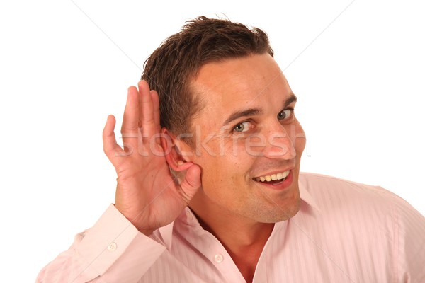 Férfi kéz fül jóképű férfi hall jó hírek Stock fotó © fouroaks