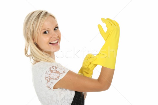 Beautiful Blond with Cleaning Gloves Stock photo © fouroaks