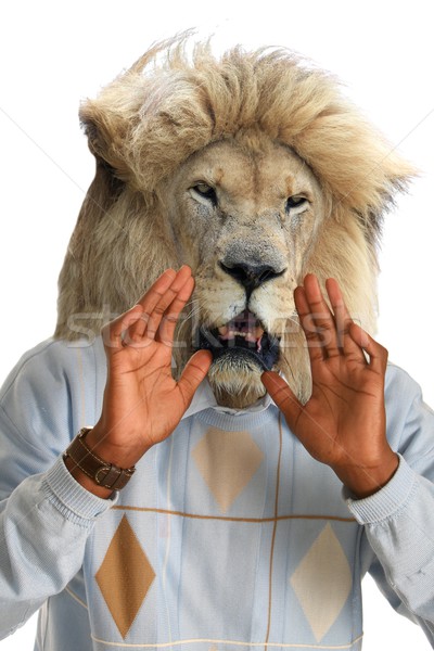 Lion Calling on Man's Body Concept Stock photo © fouroaks