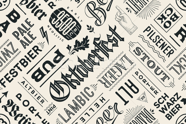 Seamless pattern with types of beer and hand drawn lettering Stock photo © FoxysGraphic