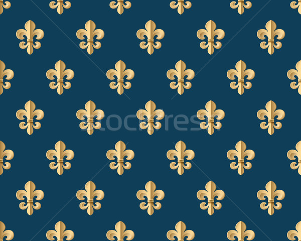 Seamless gold pattern with fleur-de-lys on a dark blue background. Vector Illustration. Stock photo © FoxysGraphic