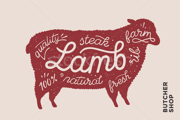 Poster with red lamb silhouette. Lettering Stock photo © FoxysGraphic
