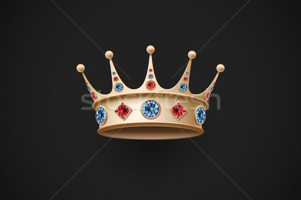 Icon of gold royal crown with red and blue diamond Stock photo © FoxysGraphic