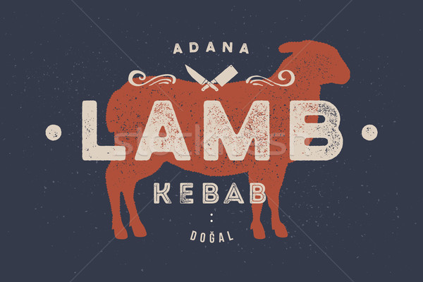 Lamm kebab Plakat Fleisch Laden Jahrgang Stock foto © FoxysGraphic