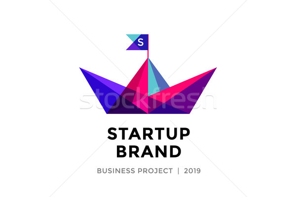 Design template of colorful paper boat with inscription Startup Brand Stock photo © FoxysGraphic