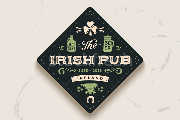 Coaster dessinés à la main bière irlandais pub vintage [[stock_photo]] © FoxysGraphic