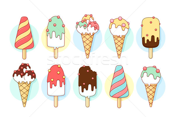 Stock photo: Ice cream icons of different types and shapes