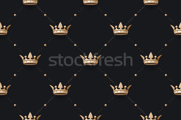 Foto stock: Sem · costura · ouro · rei · coroa · diamante · padrão