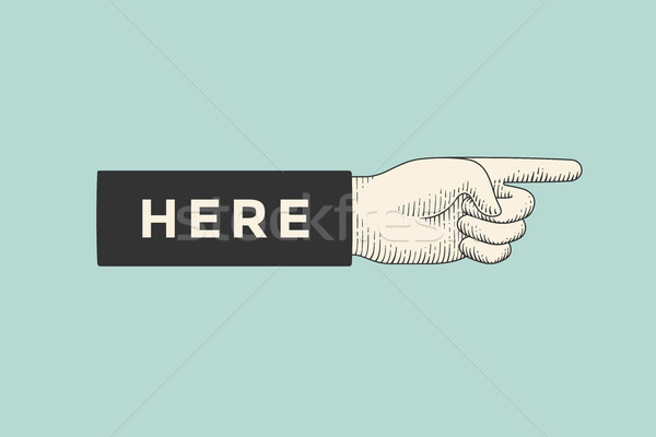 Stock photo: Drawing of hand sign with pointing finger in engraving style