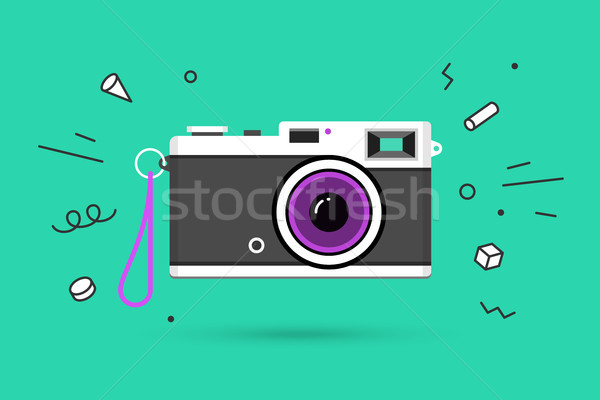 Ikona Fotografia kamery retro odizolowany niebieski Zdjęcia stock © FoxysGraphic
