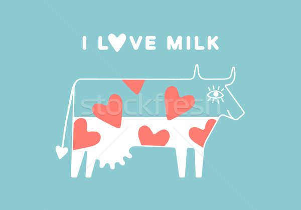 Happy cow with udder and red heart full of milk Stock photo © FoxysGraphic