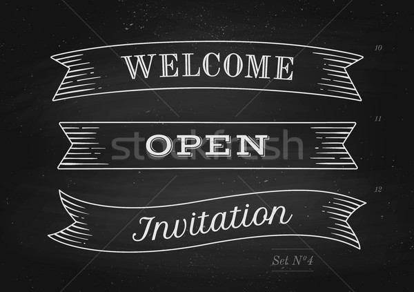 Set of old vintage ribbon banners with word Welcome, Open and Invitation Stock photo © FoxysGraphic