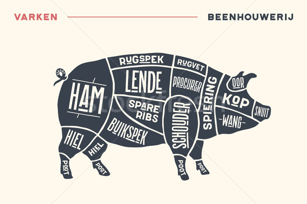 Meat cuts. Poster Butcher diagram and scheme - Pork Stock photo © FoxysGraphic