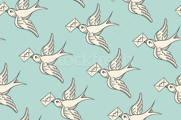Seamless pattern with old school vintage bird and postal envelope Stock photo © FoxysGraphic