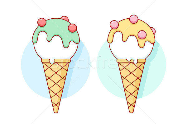 Icon white ice cream scoop in cones different pastel color Stock photo © FoxysGraphic