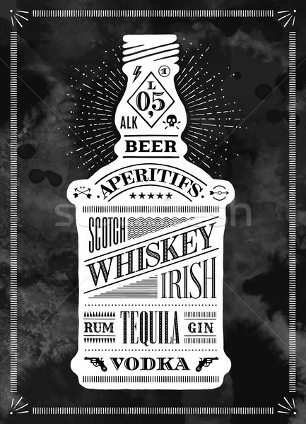 海報 瓶 酒精 手工繪製 單色 復古 商業照片 © FoxysGraphic