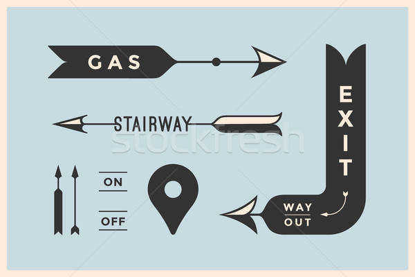 Set of vintage arrows and banners with inscription Exit, Way Out, Gas, Stairway Stock photo © FoxysGraphic