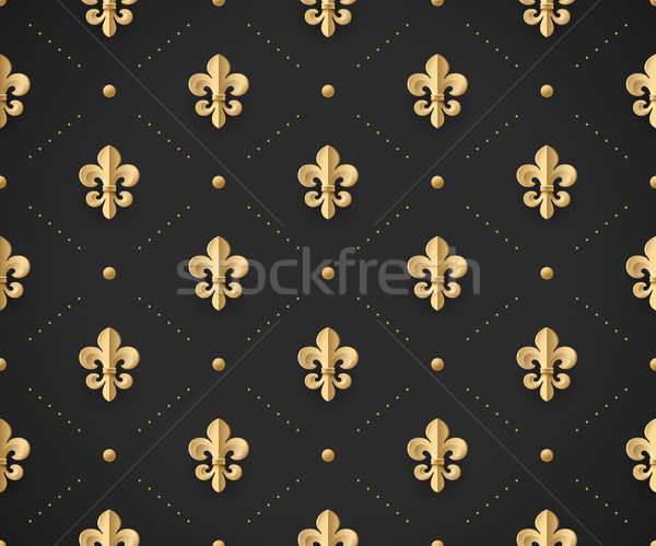 Seamless gold pattern with fleur-de-lys on a dark black background. Vector Illustration. Stock photo © FoxysGraphic