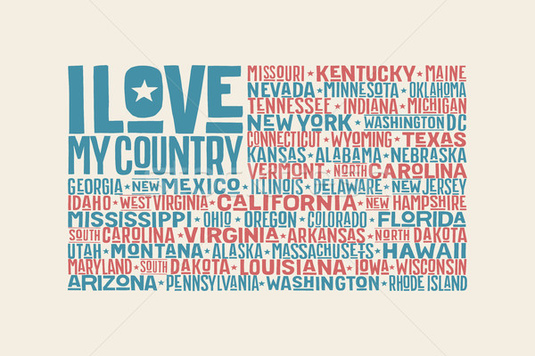 Amerika zászló poszter fővárosok szöveg szeretet Stock fotó © FoxysGraphic
