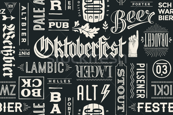 Seamless pattern with types of beer and hand drawn lettering Stock photo © FoxysGraphic
