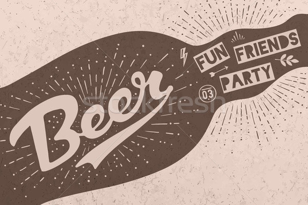 Bottle with hand drawn lettering, text Beer Here Stock photo © FoxysGraphic
