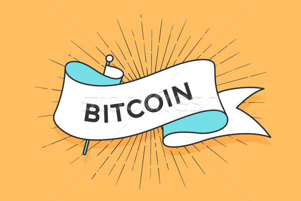 Poster panglică cuvant bitcoin steag alb Imagine de stoc © FoxysGraphic