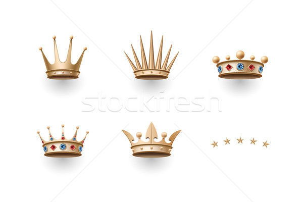 Set of royal gold crown and five stars icons Stock photo © FoxysGraphic