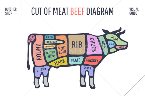 Cut of meat set. Poster Butcher diagram and scheme - Cow Stock photo © FoxysGraphic