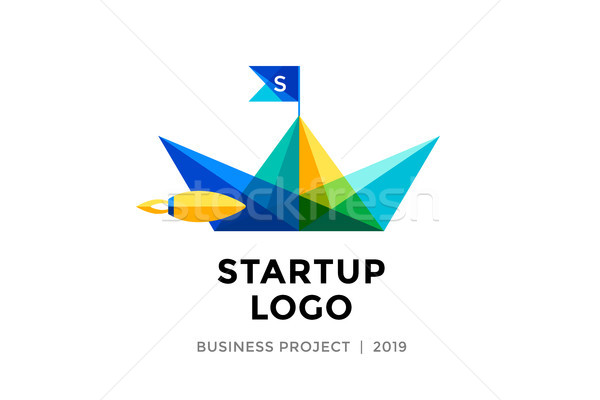 Design template of colorful paper boat with inscription Startup Logo Stock photo © FoxysGraphic