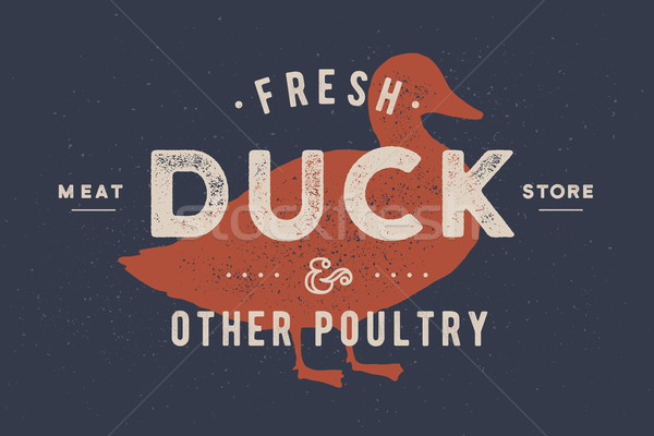 Pato carne cartaz compras vintage logotipo Foto stock © FoxysGraphic