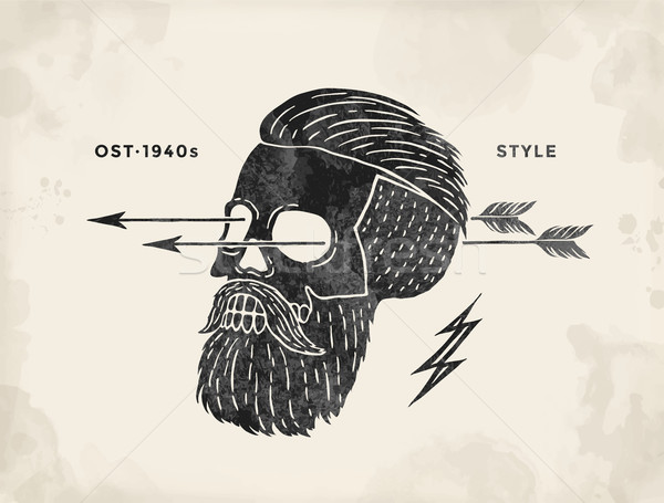 Stock photo: Poster of vintage skull hipster label. Retro old school set for t-shirt print. Vector Illustration.