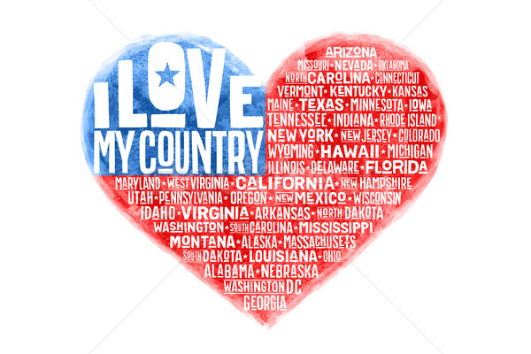 Poster of watercolor heart shape United State America flag Stock photo © FoxysGraphic