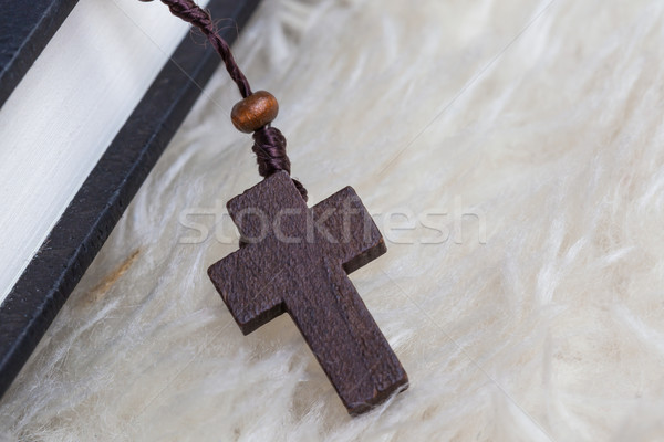 Christian cross necklace on Holy Bible book, Jesus religion conc Stock photo © FrameAngel