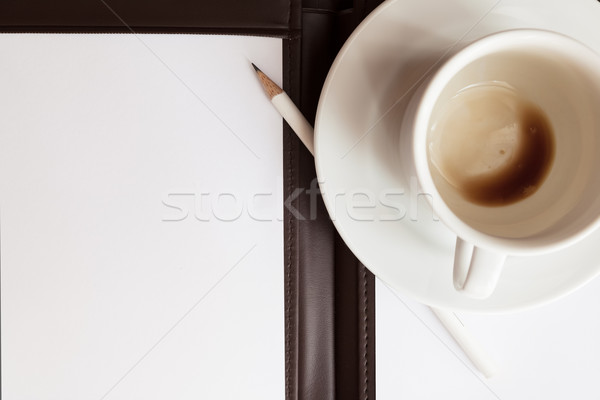 Stockfoto: Witte · notebook · pen · beker · koffie · papier
