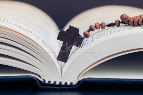 Keresztény kereszt nyaklánc szent Biblia könyv Stock fotó © FrameAngel