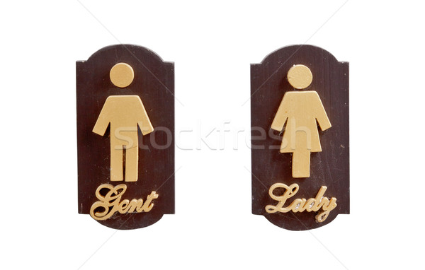 Toilette Holz Zeichen Mädchen Design Paar Stock foto © FrameAngel