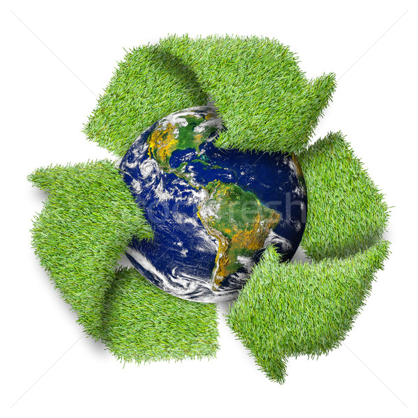 Recycle logo symbol from the green grass and earth. 'Elements of Stock photo © FrameAngel