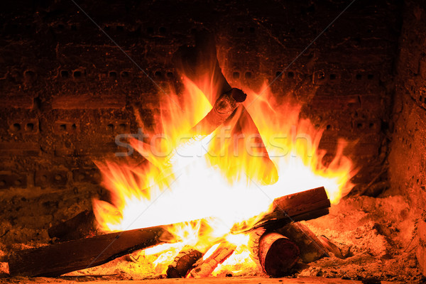 Feu de joie flammes cheminée bois résumé lumière [[stock_photo]] © FrameAngel