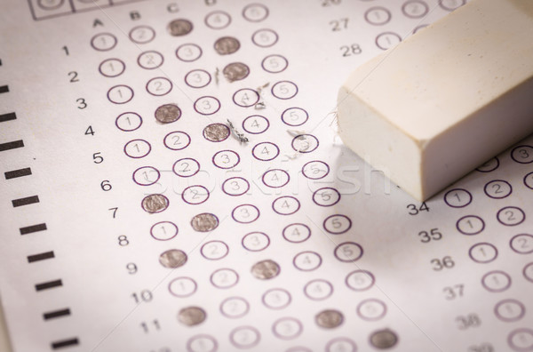 Stock photo: Exam carbon paper computer sheet and eraser