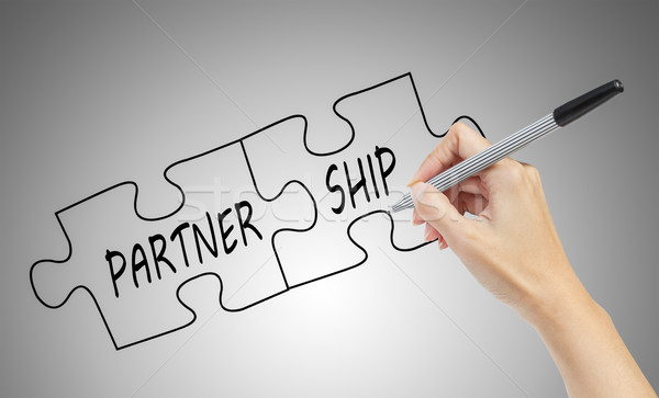 Kéz rajz szó együttműködés üzlet papír Stock fotó © FrameAngel