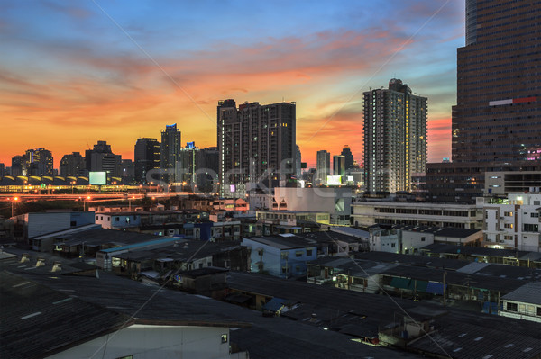 Business Building Bangkok city area at night life Stock photo © FrameAngel