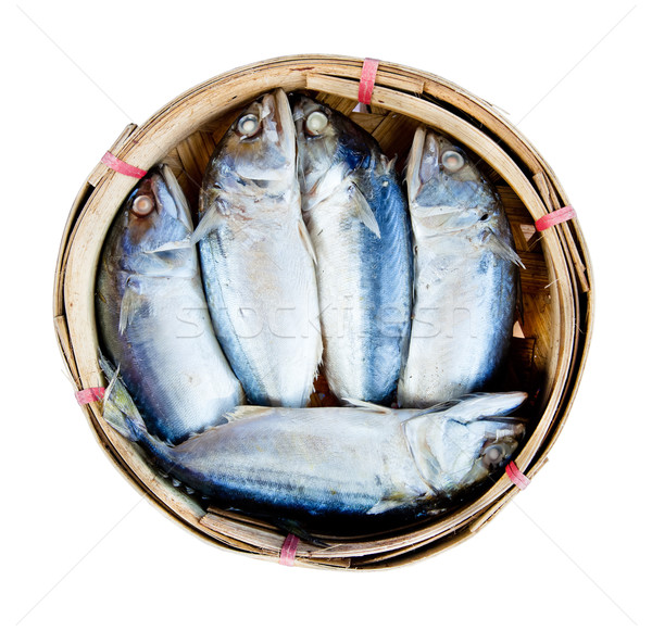 Mackerel fish in bamboo basket Stock photo © FrameAngel