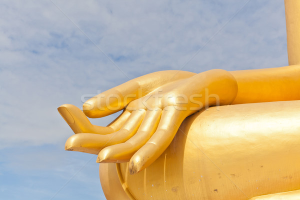 Stock photo: Big Golden Buddha hand statue in Thaland temple 