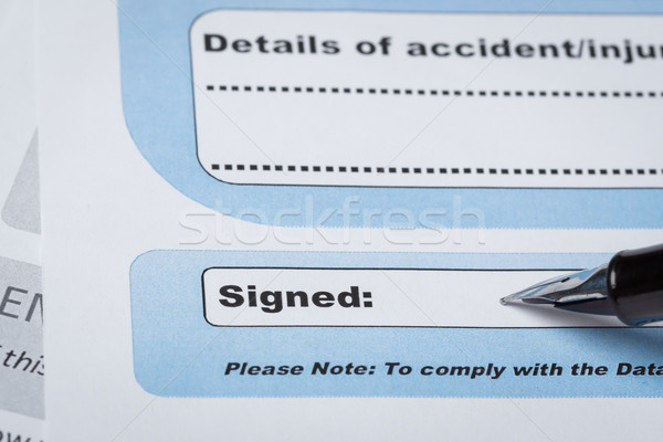 Signature field on document with pen and signed here; document i Stock photo © FrameAngel